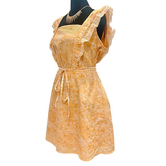 French Connection Orange Floral Square Neck Mini Dress Size 10 Ruffle Strap - Picture 2 of 16